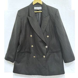 Adolfo Studio Double Breasted Tailored Black Linen Blazer